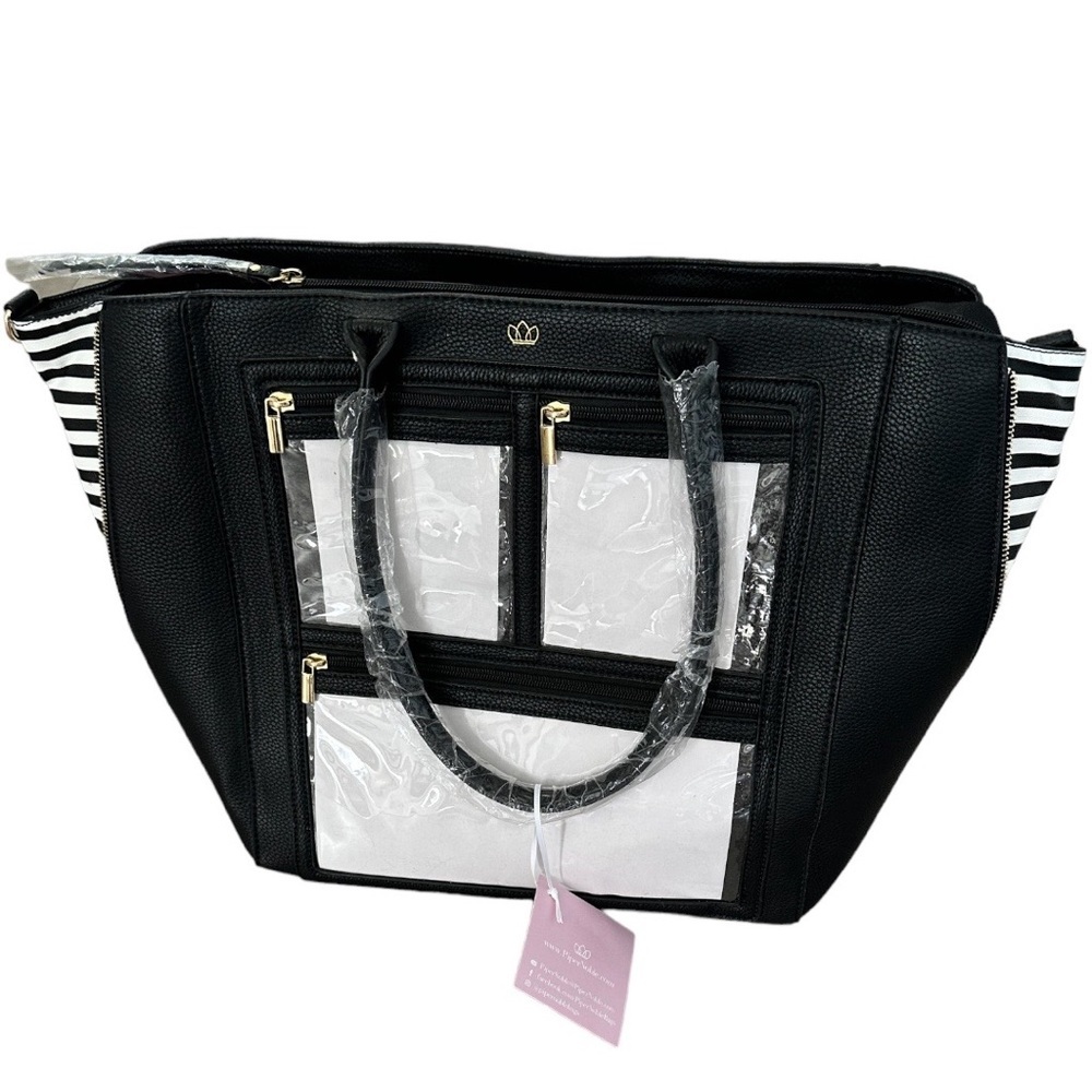 New Piper Noble expandable presentation handbag tote black white sides